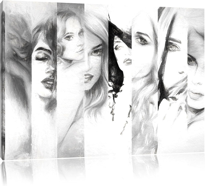 Frauenköpfe Kohle Effekt, Format: 100x70 auf Leinwand, XXL riesige Bilder fertig gerahmt mit Keilrah