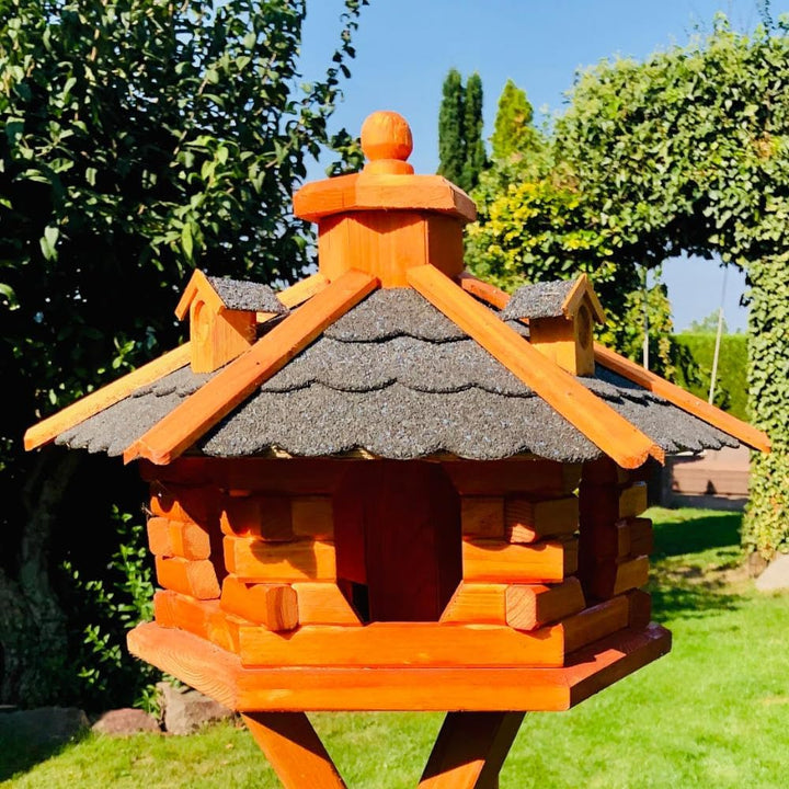 DARLUX handgefertigtes Sechseck Vogelhaus aus Holz wetterfest M - XXL mit und ohne Ständer I Futterh