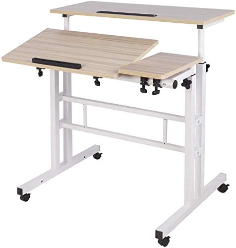 sogesfurniture höhenverstellbar Computertisch Laptoptisch mit Rollen, Mobiler Schreibtisch PC Tisch
