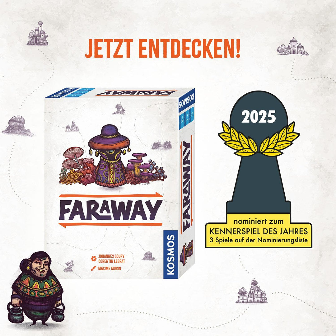 KOSMOS 684709 Faraway, abenteuerliches Kartenspiel für 2-6 Spielerinnen und Spieler ab 10 Jahre.