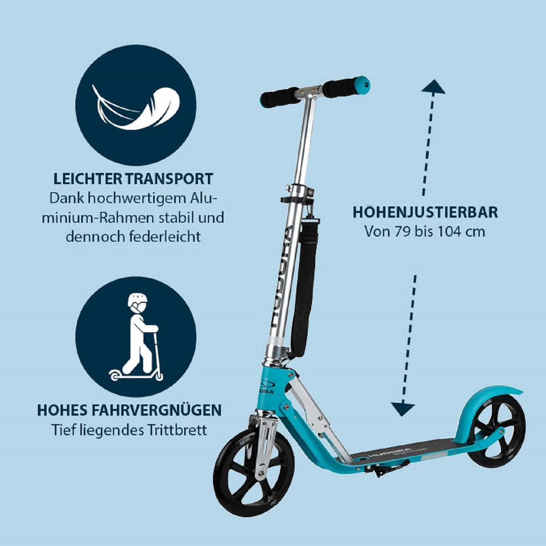 HUDORA BigWheel 205 Scooter inkl. Kabelschloss - Klappbar & Höhenverstellbar - Mit Tragegurt - Tretr