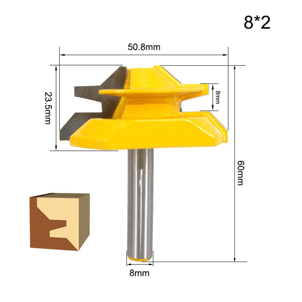 BIGP 3 Stück 45 Grad Verleimfräser Gehrung Fräse Set, 8 mm Schaft 45° Lock Miter Router Bit, 1-3/8",