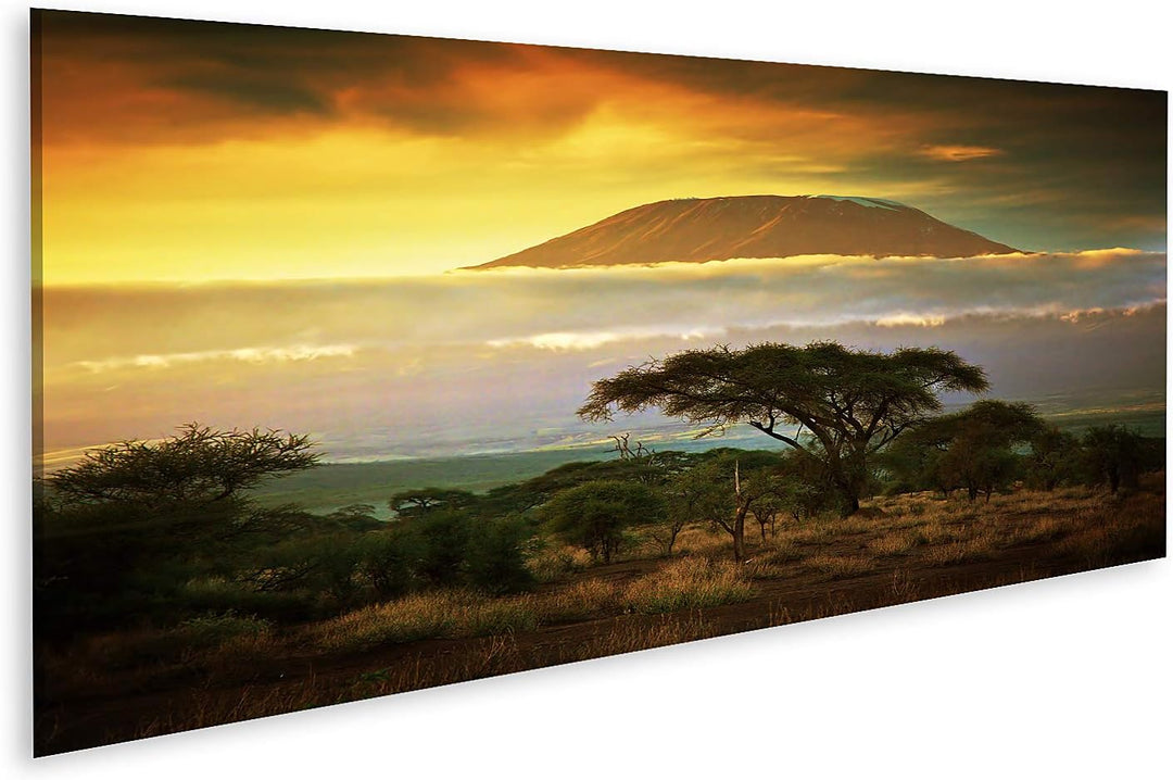 islandburner Bild auf Leinwand Berg Kilimanjaro Savanne Amboseli Kenia Wolken Sonnenuntergang Afrika