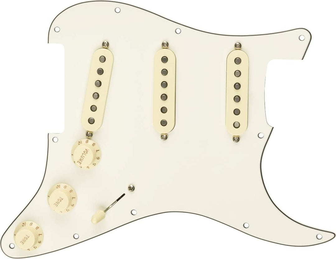 Fender Strat Pickguard, vorverkabelt, Original '57/'62 SSS, Pergament, 11-Loch, PG Weiss Original 57