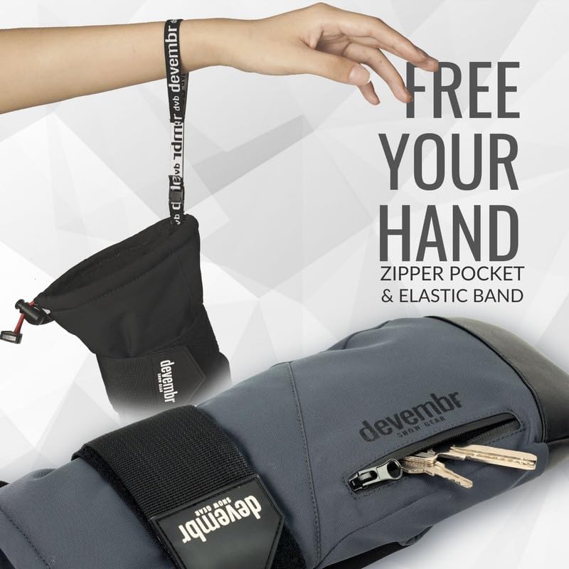 devembr Ski-Fäustlinge mit Handgelenkschützern, Warme Snowboard-Fäustlinge, Wasserdicht (S/M/L) Grau