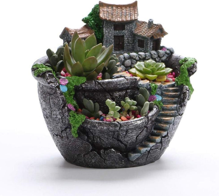 Tianbi Kreativer Pflanzentopf, Blumenpflanzen Sukkulenter, DIY Sukkulententopf mit süssem Haus,Mini