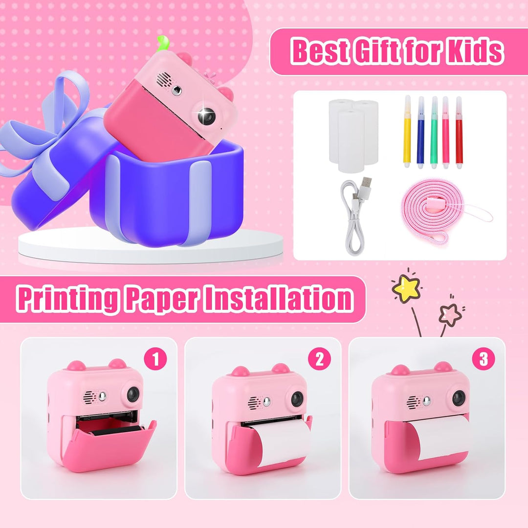 Gugxiom Instant Camera Children, Digitalkamera Kinder with 32GB Card & Printing Paper, Thermopapier