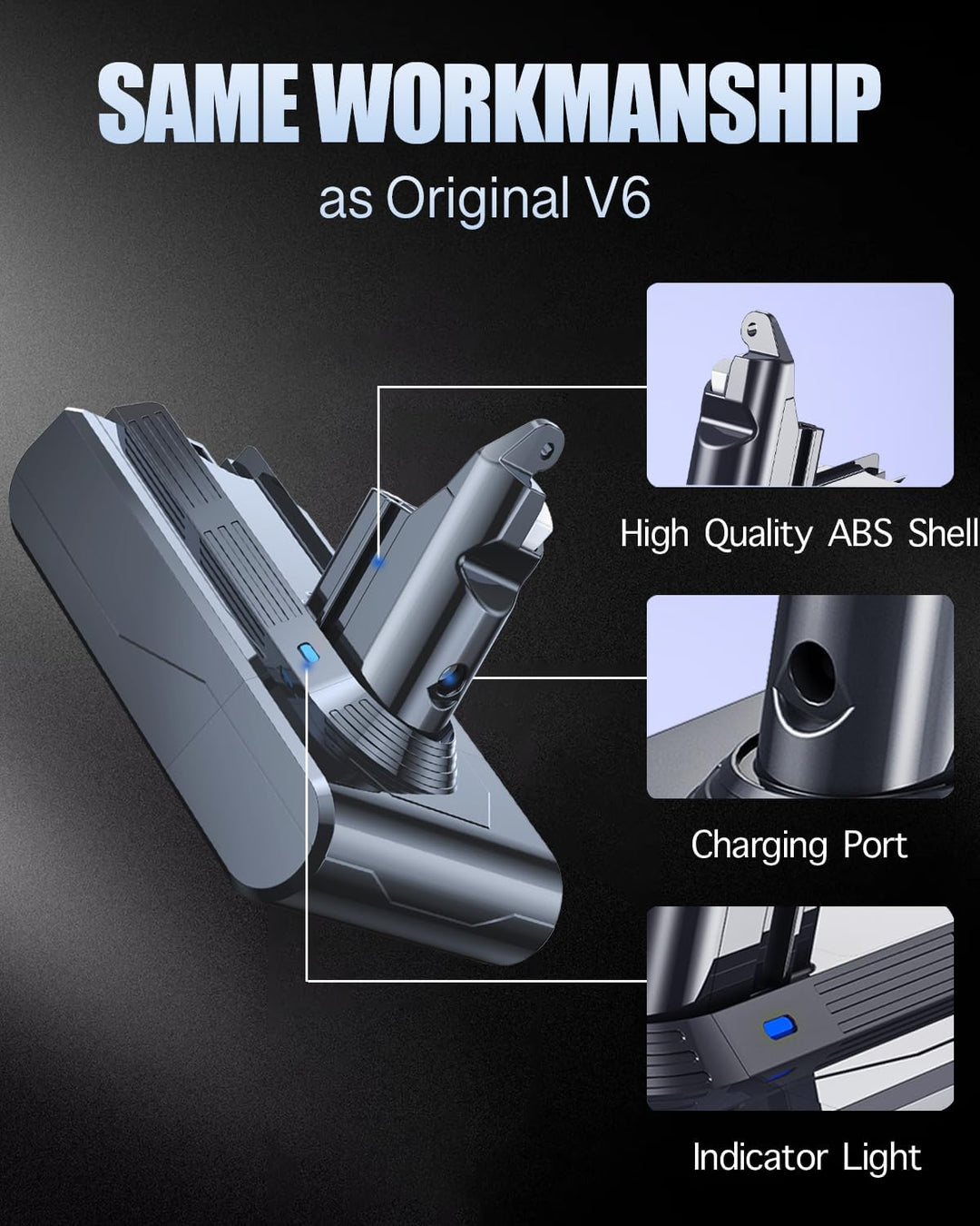 6000mAh Akku kompatibel mit Dyson V6, V6 Motorhead Pro Exclusive, DC62, DC62 Animal/Animalpro, DC74,