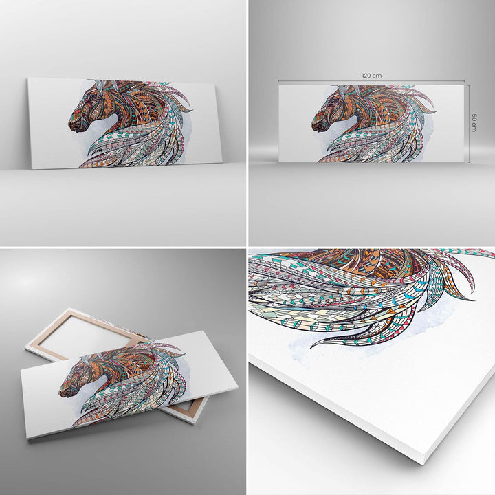 Wandbilder Dekoration Wohnzimmer Pferd Eleganz Grafik Kopf Panorama Bilder auf Leinwand 120x50cm Lei