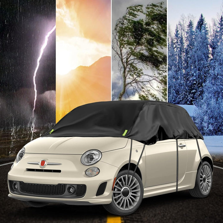 Schwarzes Halbgarage für 2007-2023 F-iat 500, Massgeschneidertes Autogarage Softtop Halbabdeckung vo