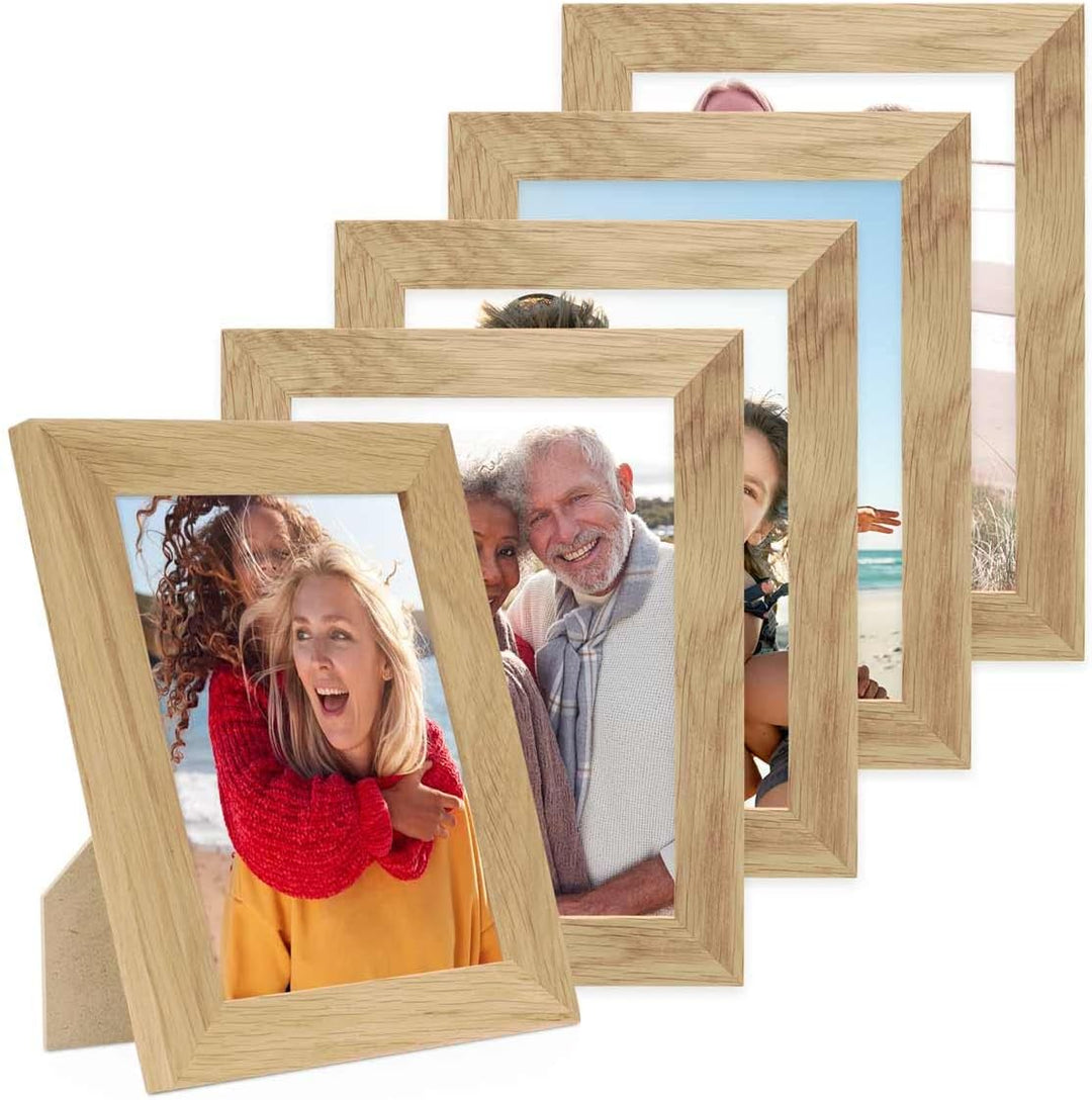 PHOTOLINI Bilderrahmen 15x20 Holz Eiche, 5er Set breite Bilderrahmen 20x15 Holz, Picture Frame mit A