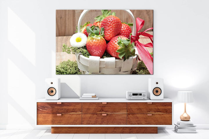 deyoli reife Erdbeeren Format: 80x60 als Leinwand, Motiv fertig gerahmt auf Echtholzrahmen, Hochwert