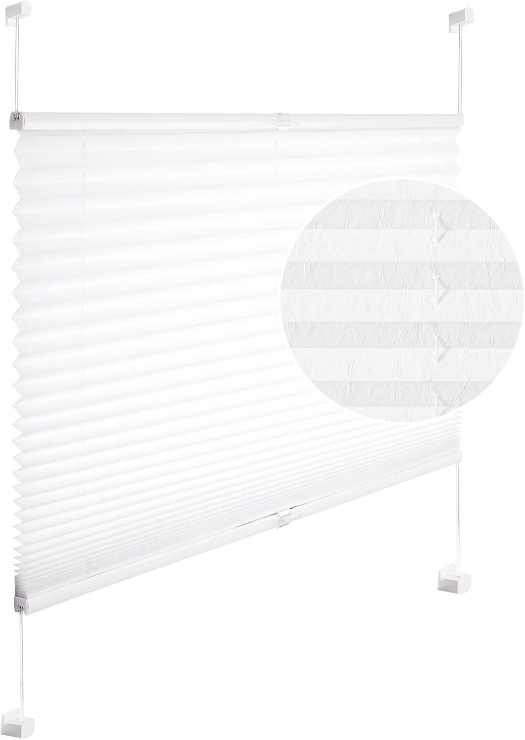 WOLTU Plissee ohne Bohren Klemmfix Faltrollo Jalousie Weiss 80x130cm (BxH), Plisseerollo Crushed Opt
