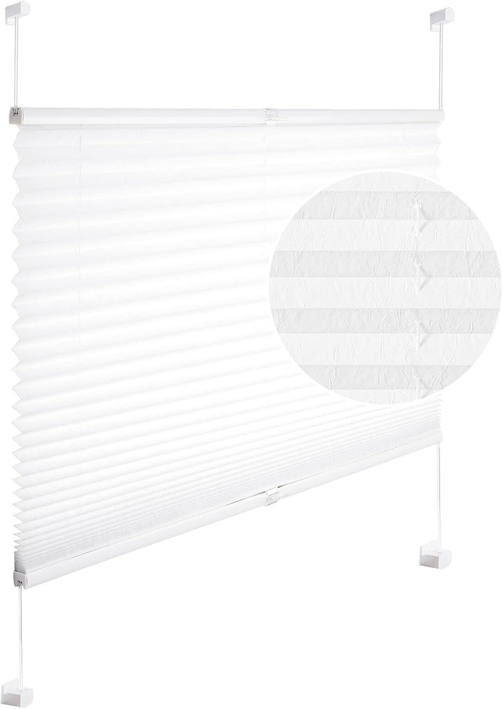 WOLTU Plissee ohne Bohren Klemmfix Faltrollo Jalousie Weiss 105x130cm (BxH), Plisseerollo Crushed Op