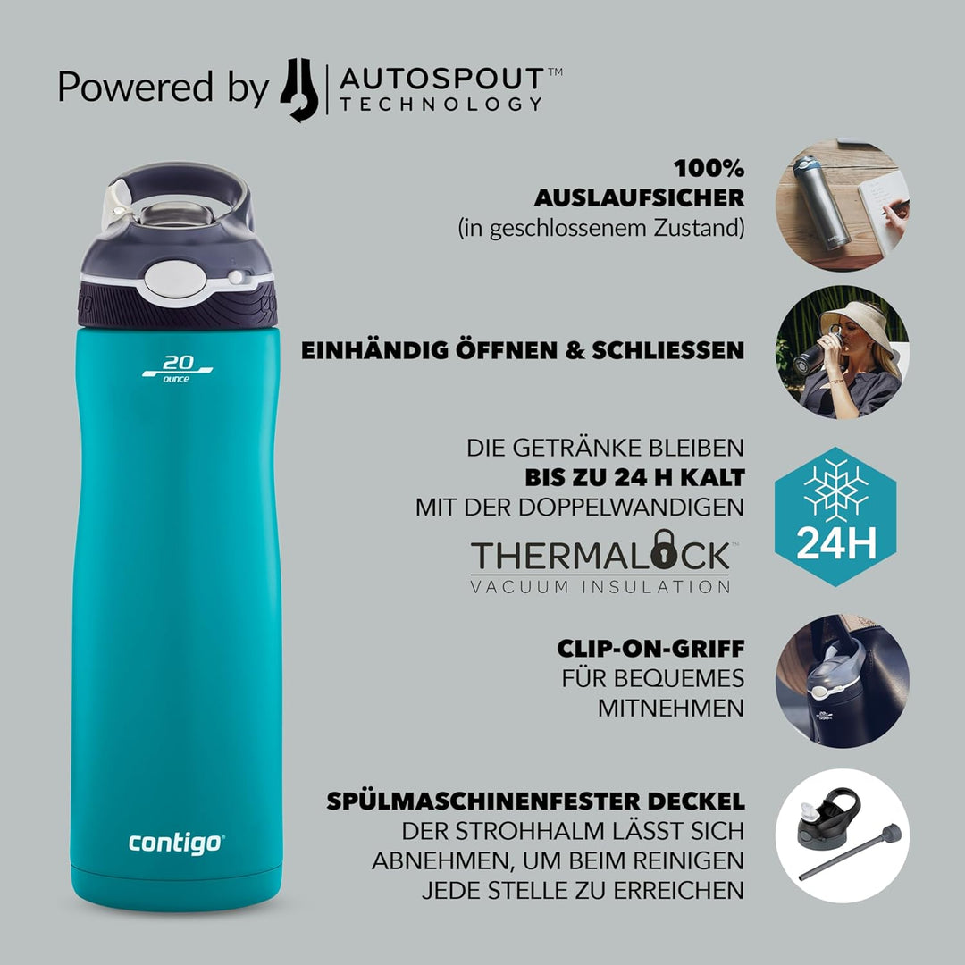 Contigo Trinkflasche Ashland Chill Scuba mit Strohhalm grosse BPA-freie Kunststoff Wasserflasche, au