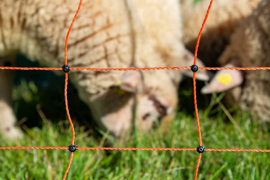 horizont strongLine Schafzaun 50m, 90cm hoch -14 Fiberglaspfähle Schafnetz mit Doppelspitze - mit St