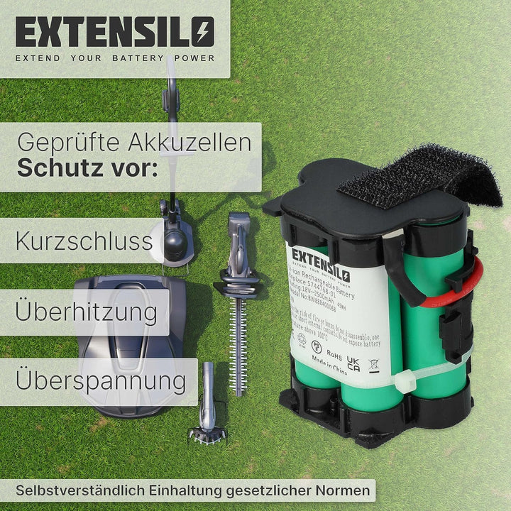 EXTENSILO Akku kompatibel mit Gardena R38Li, R40Li, R45Li, R50Li, R70Li, R75Li, R80Li, 124562 Rasenr