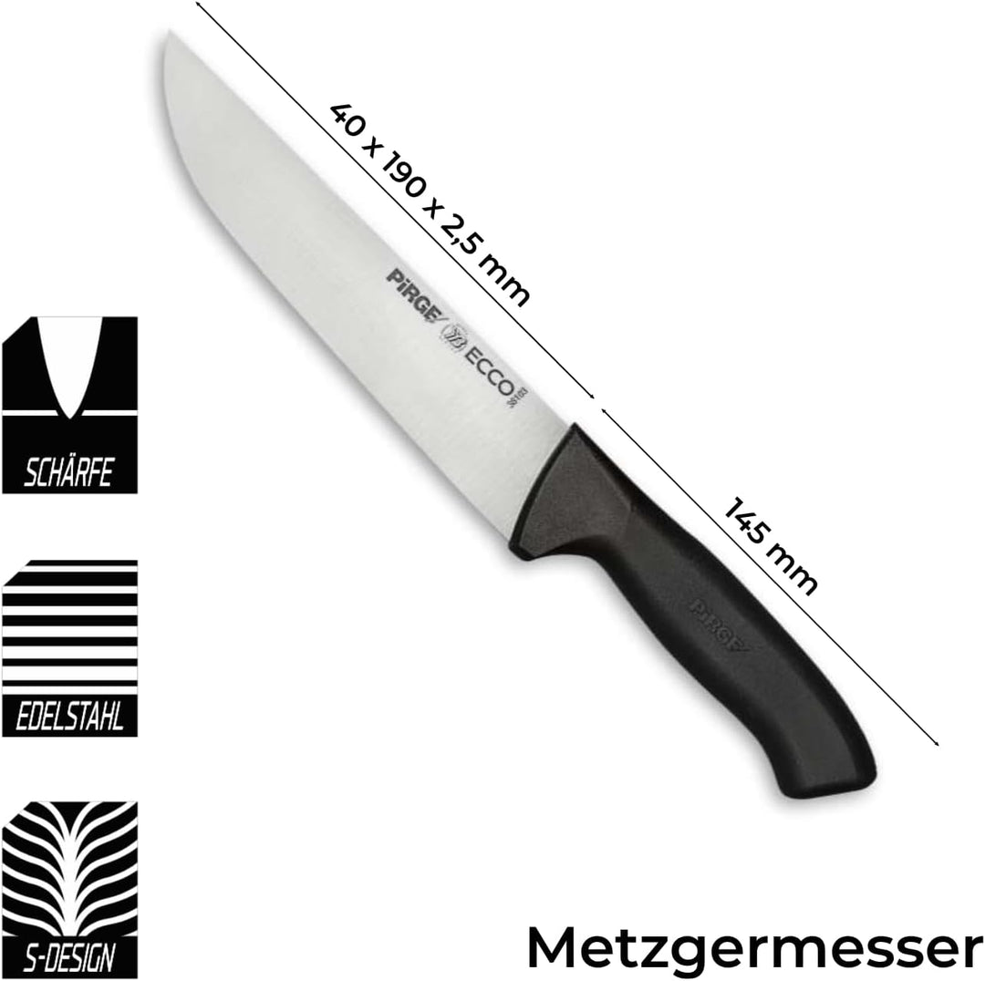 Pirge Ecco Metzgermesser 19 cm Schwarz Schlachtermesser - Fleischermesser - Stechmesser - Exzellente