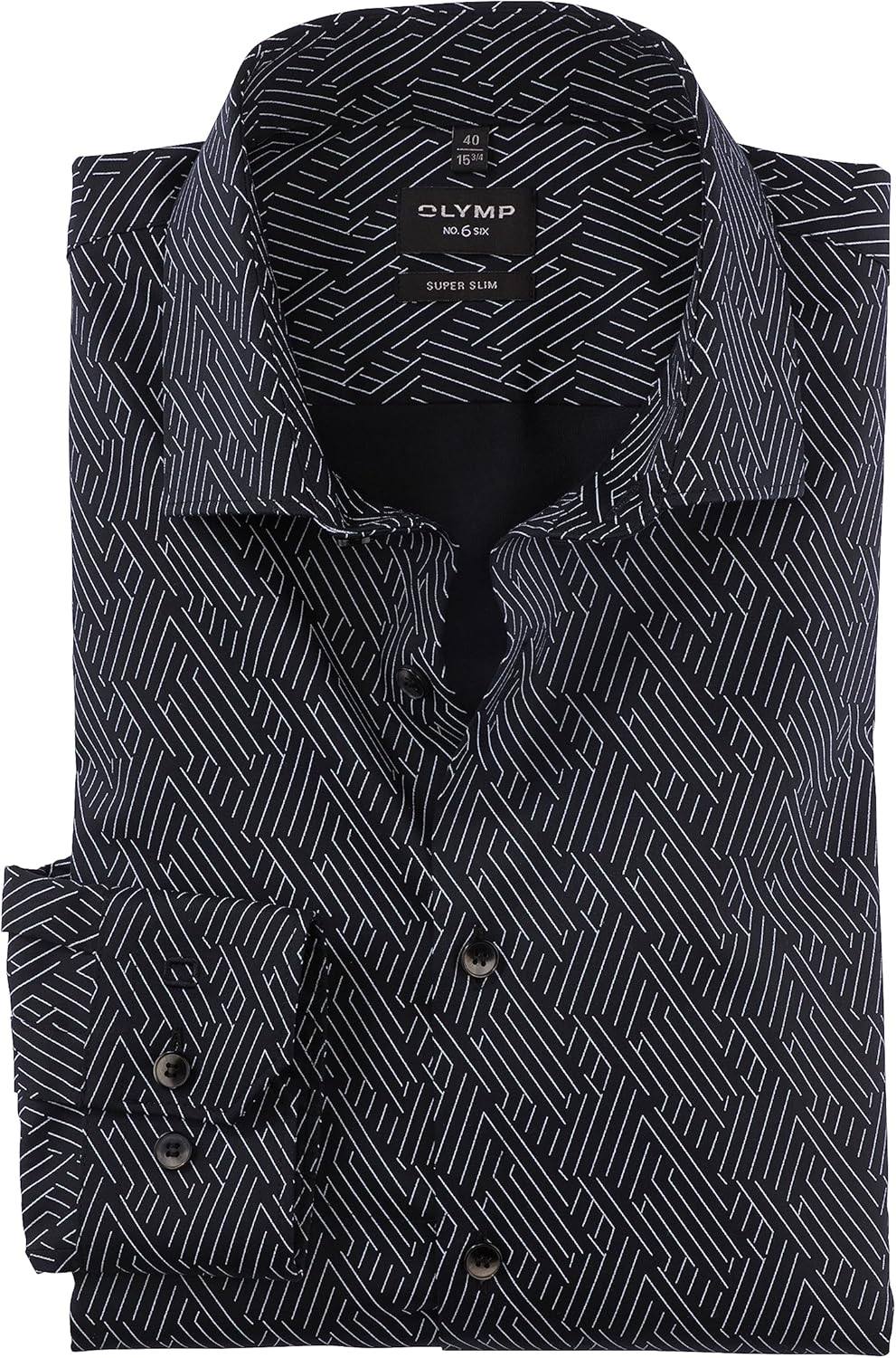 OLYMP Herren Businesshemd Langarm No. Six,Rotationsdruck,super Slim,Modern Kent 42 Schwarz 68, 42 Sc