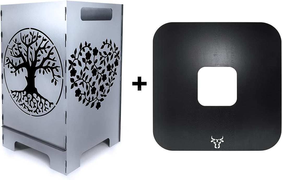 tuning-art FK03 Feuertonne Grill-Set | Feuerkorb Steckbar + Feuerplatte | Grillplatte, Grösse:Herz +