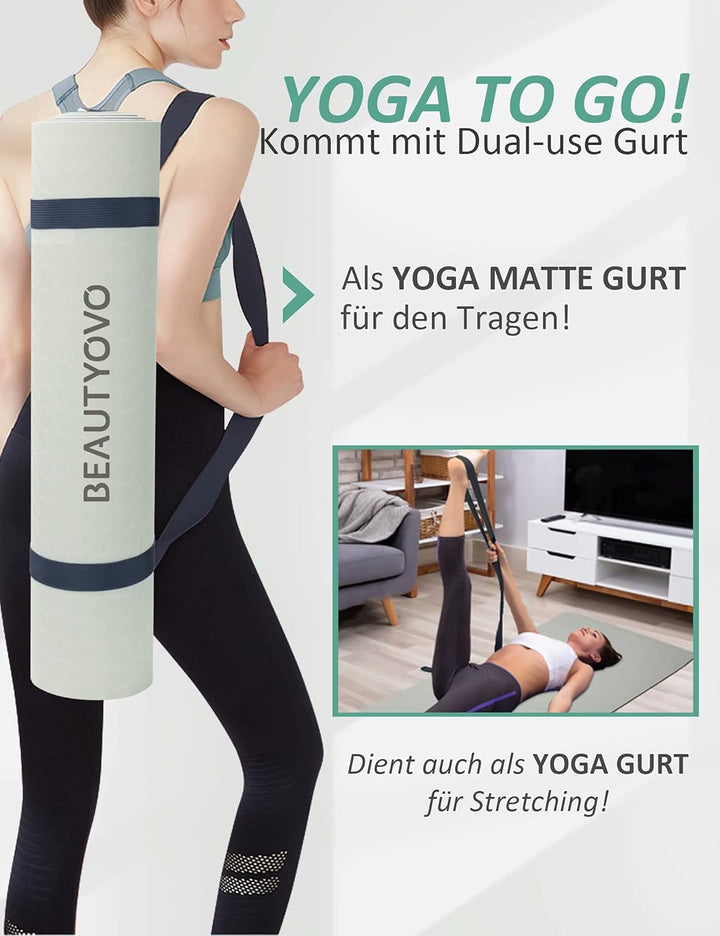 Yogamatte Rutschfest mit Tragegurt, 6| 8mm Dicke Yoga Matte, Pro Sportmatte Fitnessmatte Rutschfest,