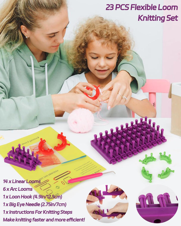 Coopay Kombinierbar Strick Webstühle Set, Verstellbar Strickrahmen mit Häkelnadel und Nadel, Kann in