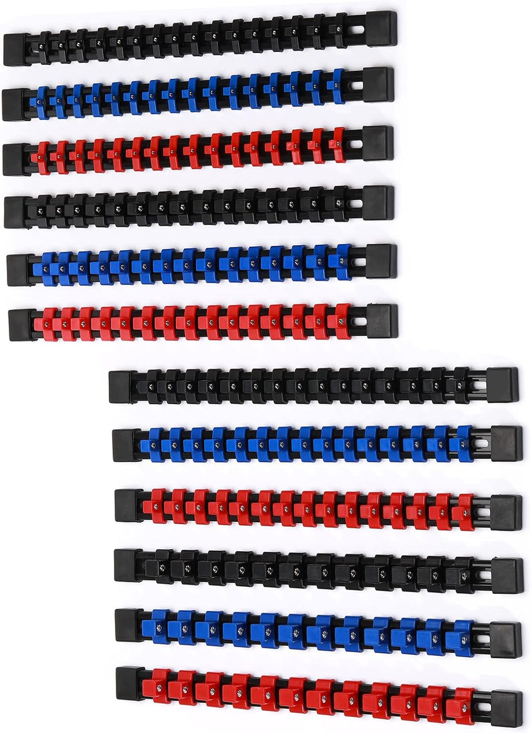 CASOMAN 12PC ABS Socket Organizer, Premium Quality Socket Holders,1/4-Inch x 48 Clips, 3/8-Inch x 90