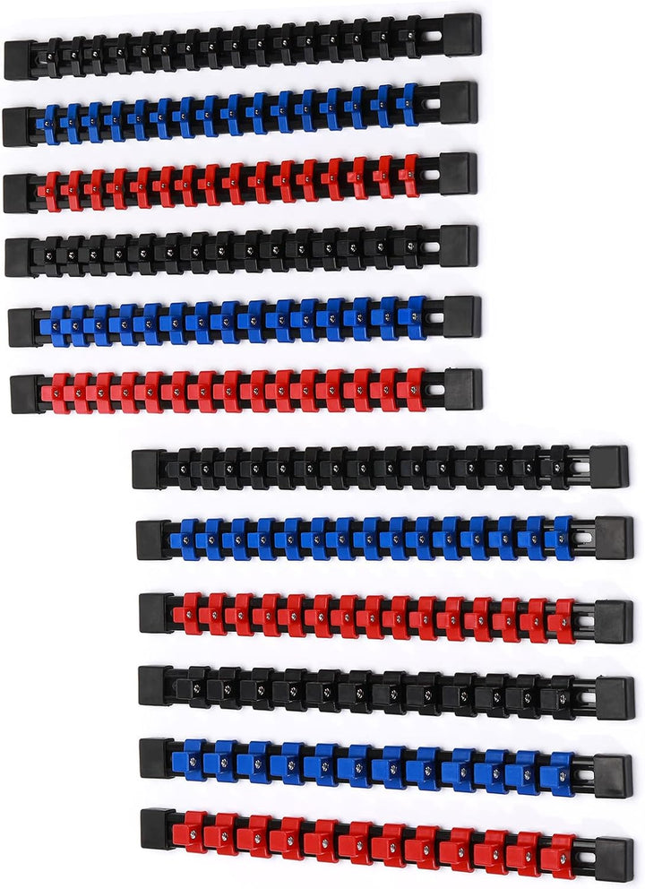 CASOMAN 12PC ABS Socket Organizer, Premium Quality Socket Holders,1/4-Inch x 48 Clips, 3/8-Inch x 90