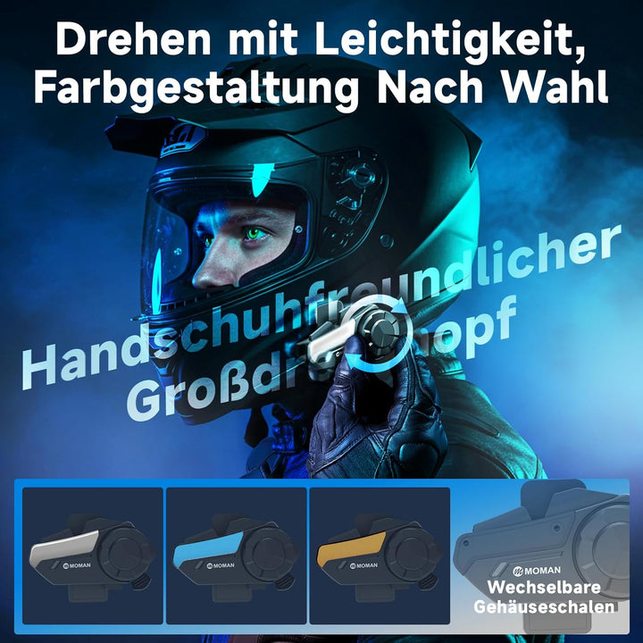 Moman Motorrad Intercom Headset, H2 Pro【2 Pack Schwarz】 Motorradhelm Gegensprechanlage Kommunikation