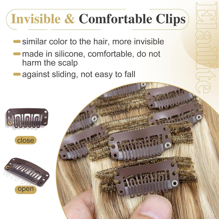 Elailite 8 Teile Set Clip in Extensions Echthaar, 56CM Haarverlängerung Natürliches Haar Glatt, 160g