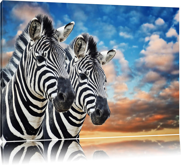 Pixxprint Zebra Pärchen Format: 100x70 auf Leinwand, XXL riesige Bilder fertig gerahmt mit Keilrahme