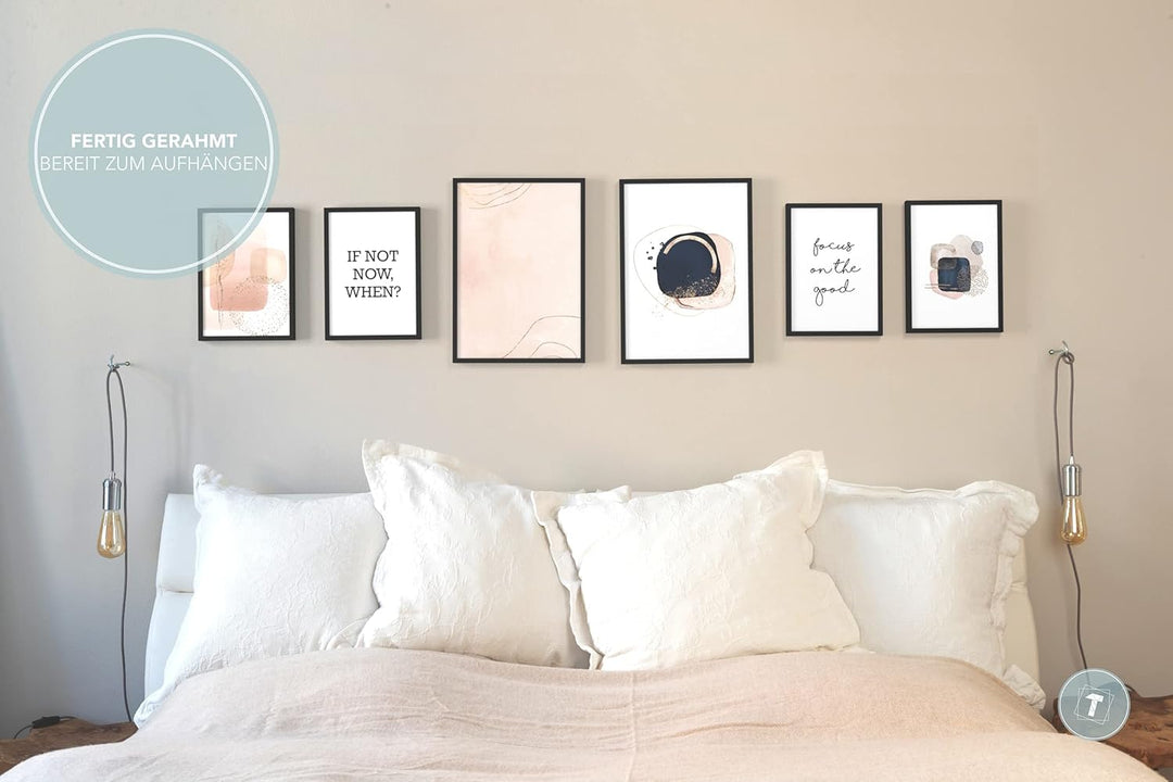 Papierschmiede® Mood Poster Set Rosa Abstrakt, Fertiges Bilder Set mit Rahmen (Holz, schwarz), Wohnz