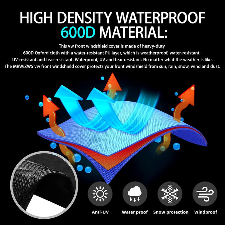 Frontscheibenabdeckung für VW T5 T6, Windschutzscheibenabdeckung, 600D Dickes Oxford Tuch Anti ultra