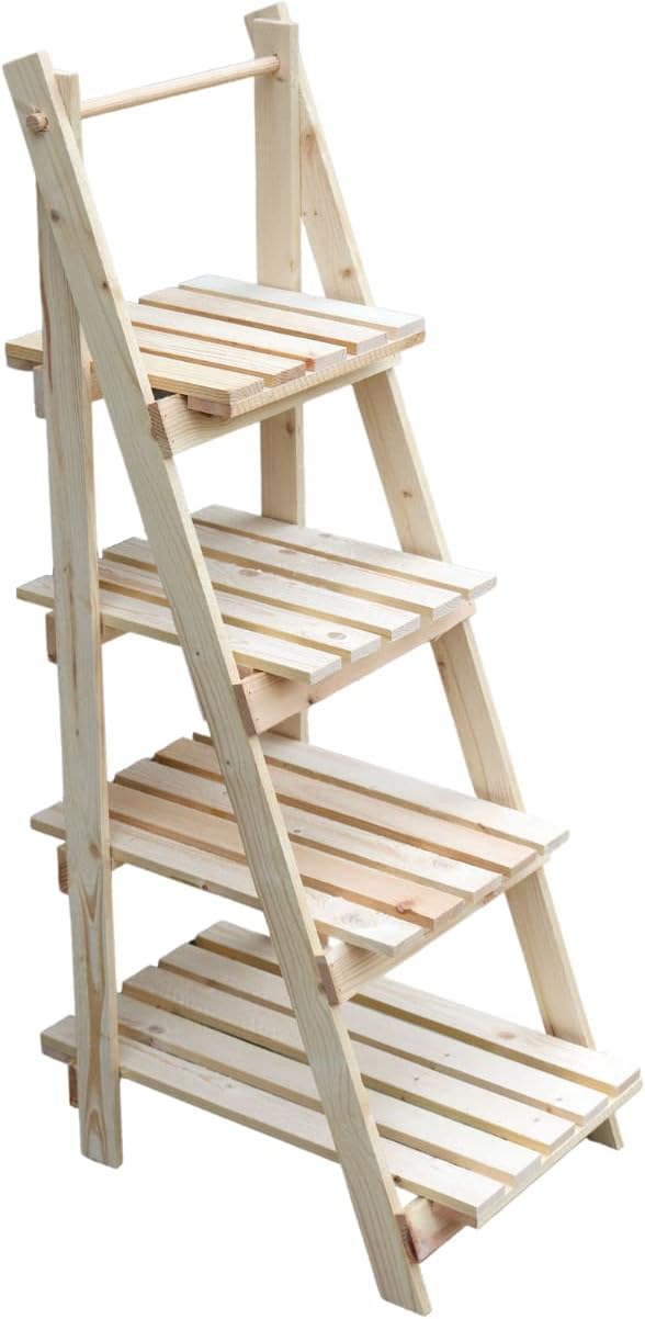 holz4home® Pflanzleiter mit 4 Ablagen I Grösse: 52,5 x 109 x 35 cm I Blumentreppe aus Tannenholz hel