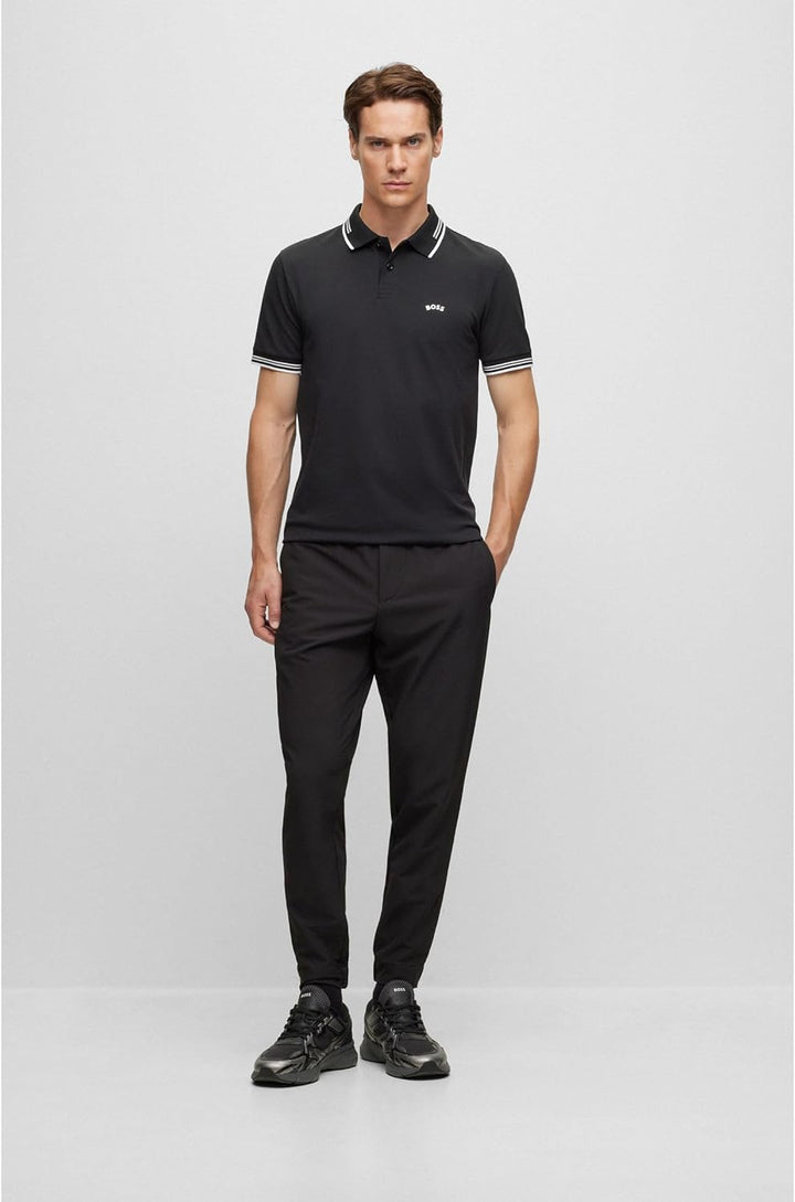 BOSS Herren Paul Curved Slim-Fit Poloshirt aus Stretch-Baumwolle mit geschwungenem Logo Schwarz S