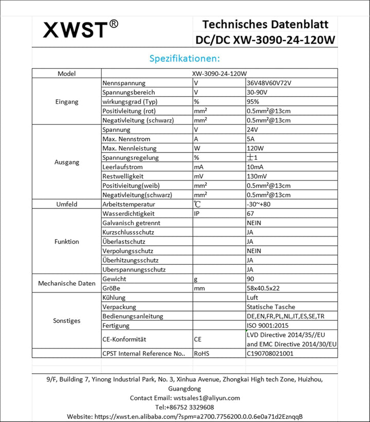 XWST DC DC 36V48V60V72V85V auf 24V Buck Spannungswandler 5A 120W Wechselrichter Auto Netzteil Wandle