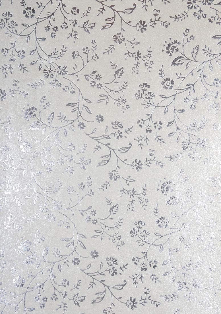 Netuno 50 Blatt Perlmutt-Ecru Dekorpapier mit Blumenmotiv in Silber, 180x250mm,150g Effektkarton han