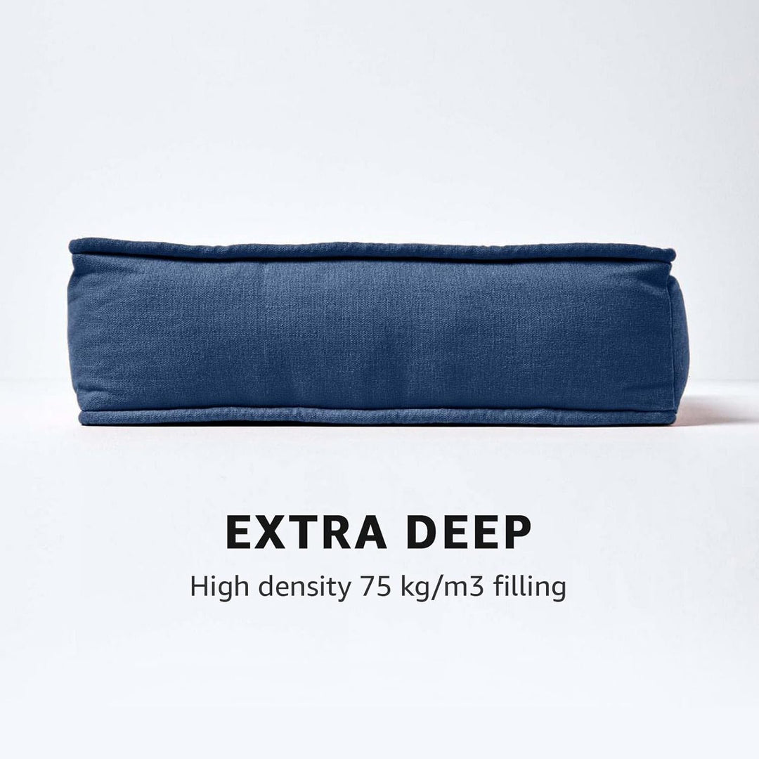 Homescapes Dickes Sitzkissen dunkelblau, Stuhlkissen 40x40 cm mit Bändern, Sitzerhöhung 10 cm, Matra