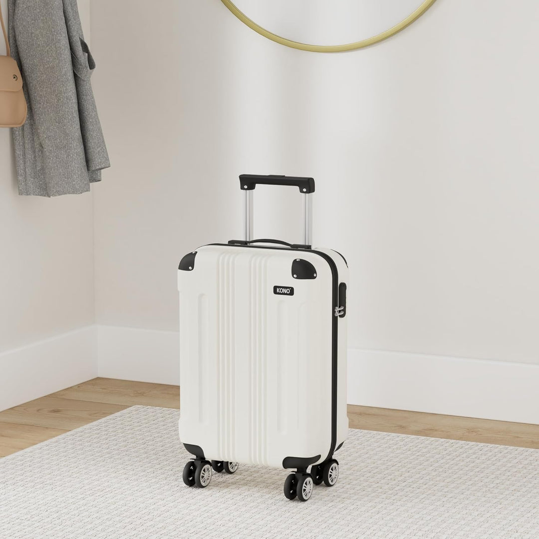 KONO Trolley Handgepäck Koffer 55x35x20cm Rollkoffer Reisekoffer mit 4 Rollen und Schloss (Beige), B
