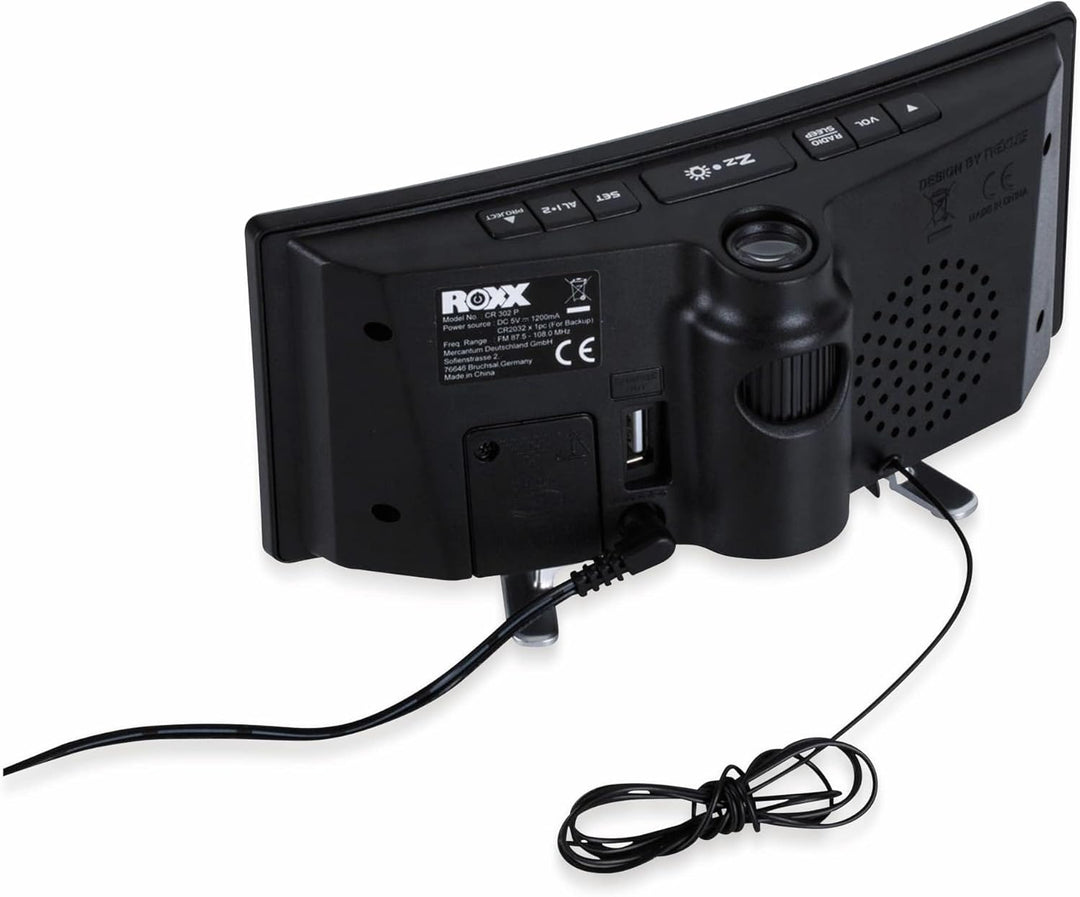 ROXX Radiowecker UKW Radio mit Projektion Jumbo Display 2 Weckzeiten Uhrenradio CR302P