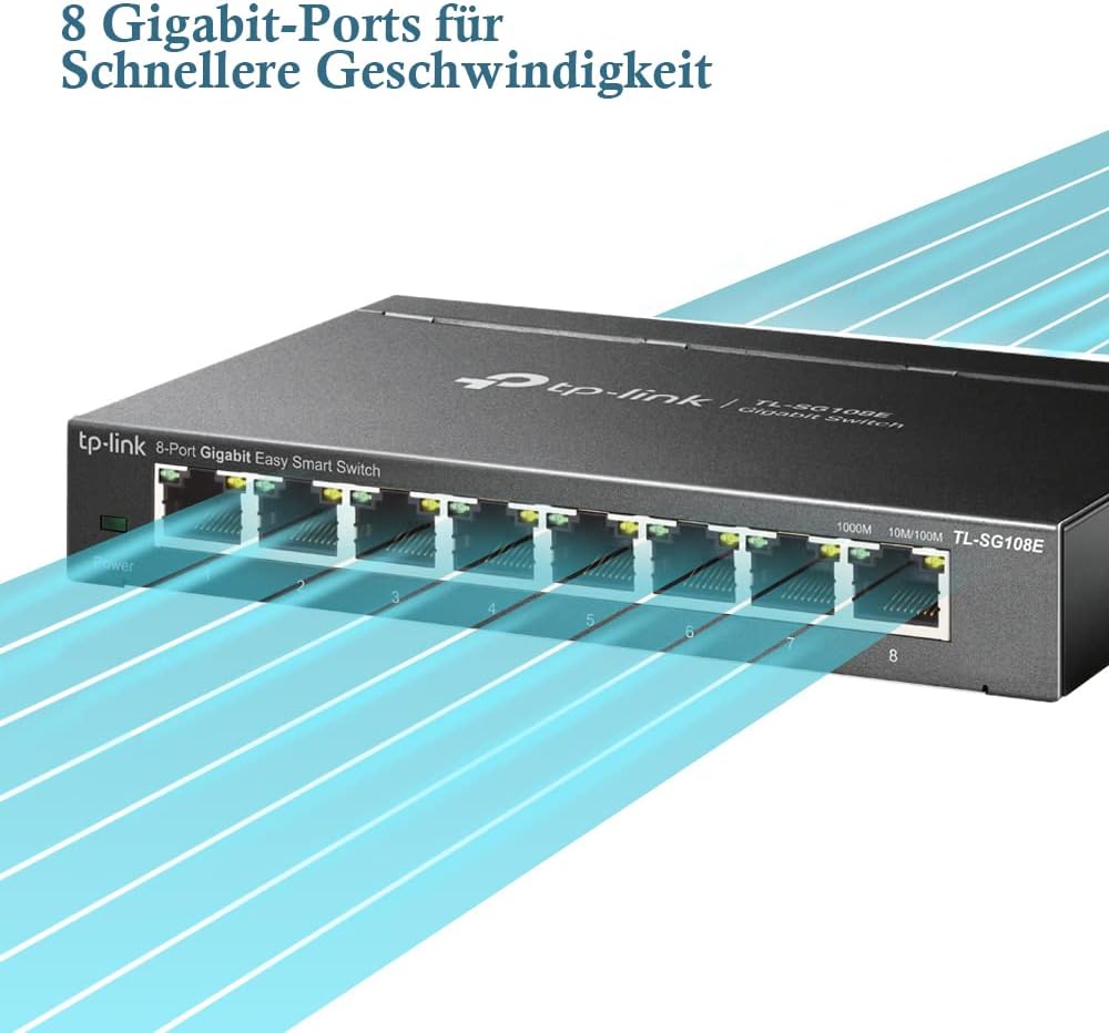 TP-Link TL-SG108E Managed Switch 8 Port Gigabit Ethernet LAN Switch(Plug-and-Play Netzwerk Switch,Me