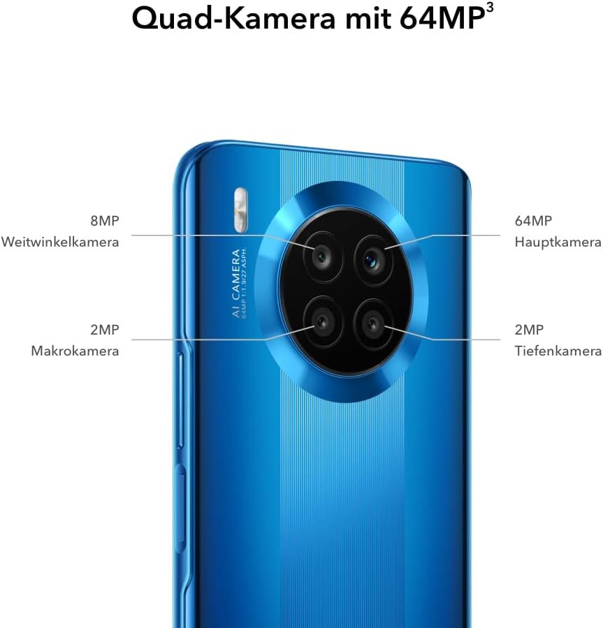 HONOR 50 Lite Smartphone, 6+128 GB Handy, 6,67-Zoll-FullView-Anzeige, 64-MP-Vierfachkamera, 66-W-Sup