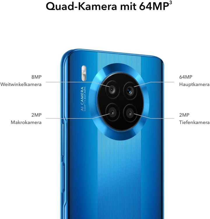 HONOR 50 Lite Smartphone, 6+128 GB Handy, 6,67-Zoll-FullView-Anzeige, 64-MP-Vierfachkamera, 66-W-Sup