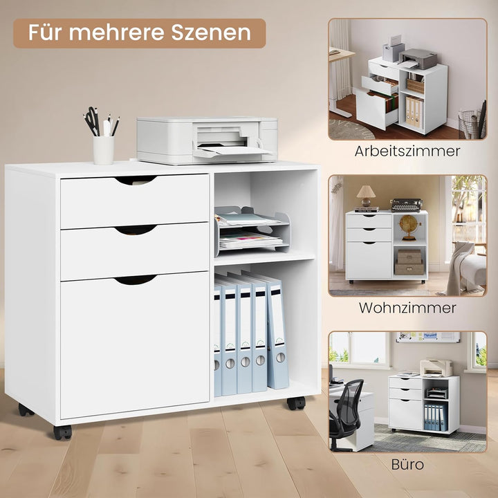 WOLTU Rollcontainer mit 3 Schubladen, mobiler Aktenschrank mit 5 Rollen, Büroschrank mit verstellbar
