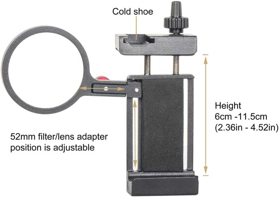 Came-TV Aluminium-Handy-Stativhalterung mit 52 mm Adapter für Filter und Objektiv mit Kaltschuhhalte