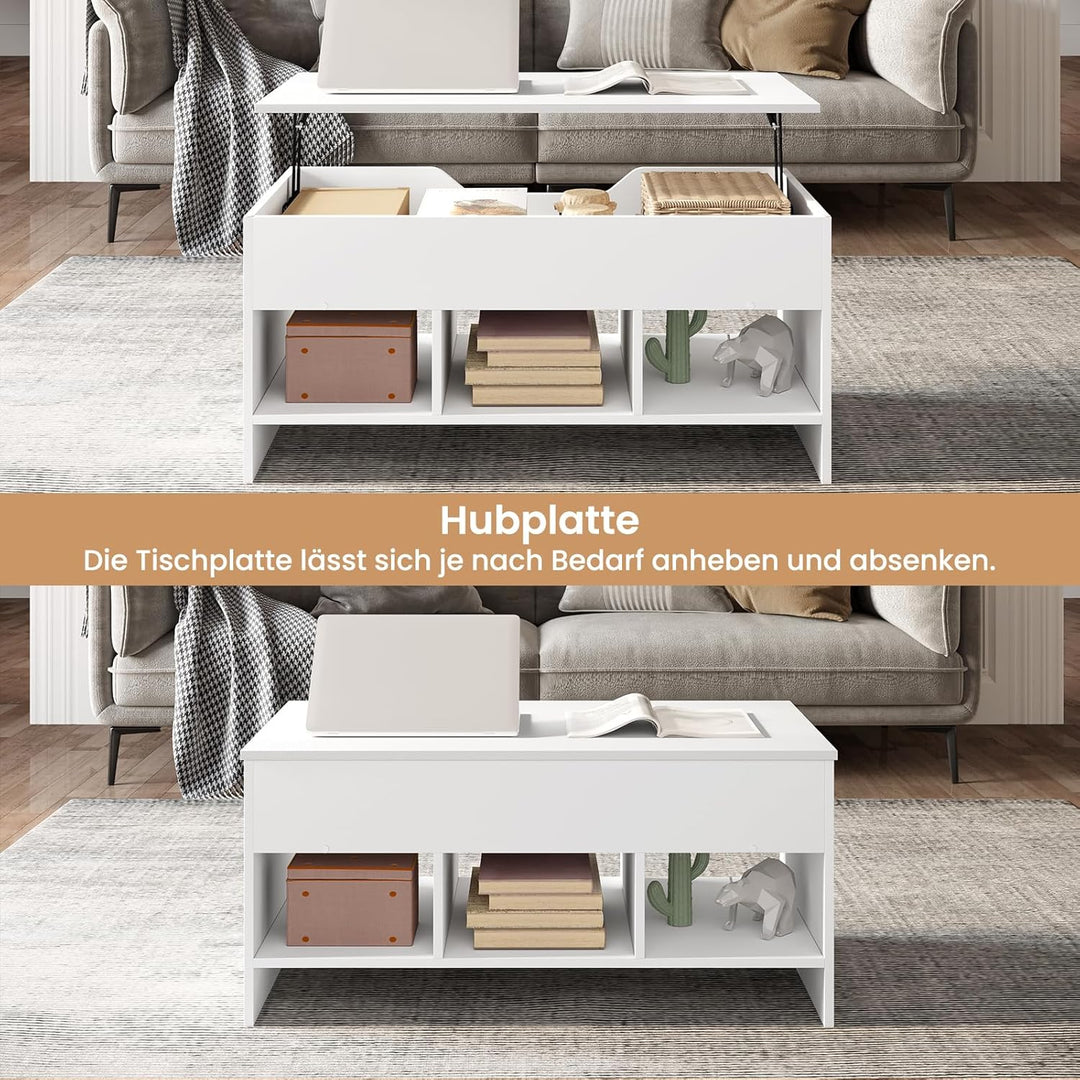 WOLTU Couchtisch mit Hebeplatte, Beistelltisch höhenverstellbar, Kaffeetisch Wohnzimmertisch Sofatis