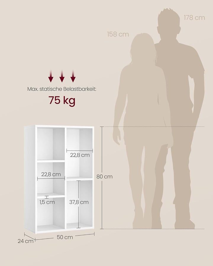 VASAGLE Bücherschrank, Bücherregal, mit 5 Fächern, Büroregal, Würfelregal, Standregal, für Wohnzimme