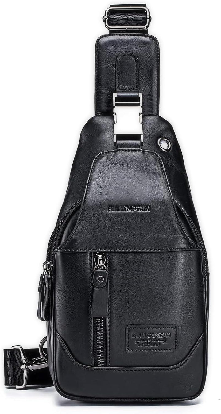 LOONGYOON Herrenbrusttasche aus Leder Umhängetasche mit Kopfhöreröffnung Studie über Sportreisen Mul