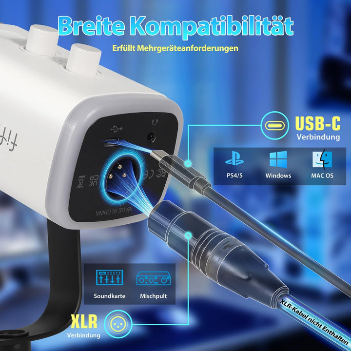 FIFINE USB XLR Mikrofon für Streaming Podcast Studio, Dynamisch Microphone Gaming PC mit Stummschalt