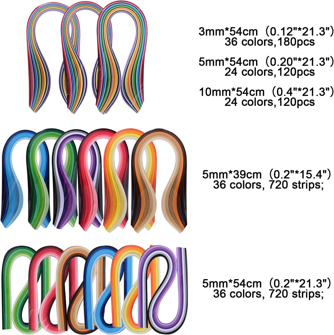 YURROAD Papier Quilling Kit 3mm/5mm/10mm 1740 Quilling Papier Streifen Quilling Werkzeug Set mit Auf